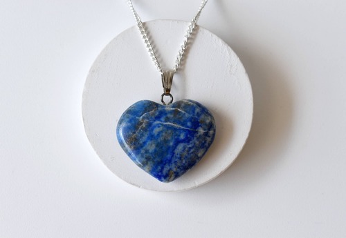 Lapis Lazuli Crystal Heart Pendant, Genuine Heart Shaped Necklaces