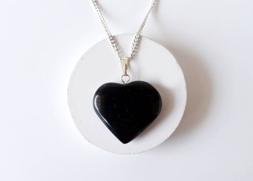 Round Black Tourmaline Crystal Heart Pendant