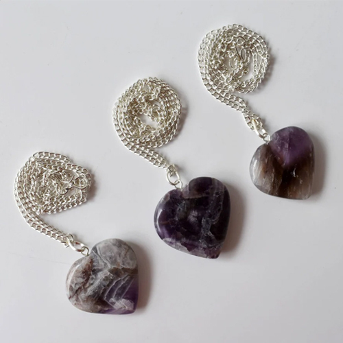 Amethyst Crystal Heart Pendant, Genuine Heart Shaped Necklaces