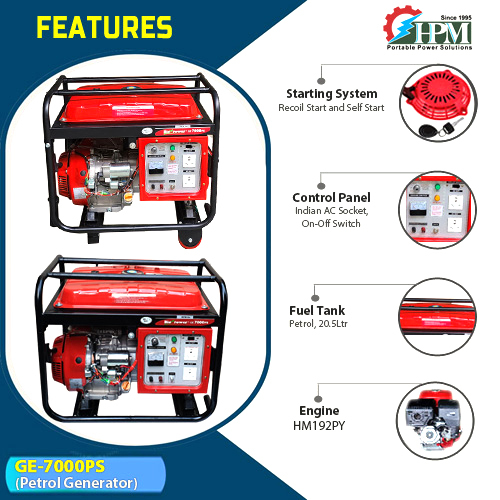 6 KVA Portable Petrol Generator Model GE-7000PS Manual Start and Self Start