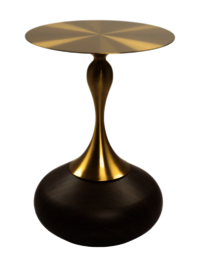 Aadhunika Brass Cotade Plate Side Table - 16x16x19 Inches, Antique Yellow Finish With Wooden Pattern Base, 30 Kg Weight Capacity, No Assembly Required, Ideal For Indoor Bedroom Use