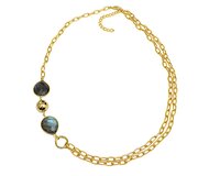 Natural Labradorite Gemstone Paper Clip Gold Plated Chain Necklace