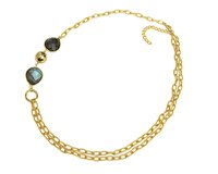 Natural Labradorite Gemstone Paper Clip Gold Plated Chain Necklace