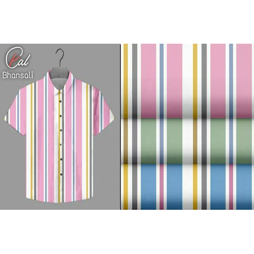 Striped Printed Cotton shirting fabric