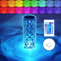 Rose Diamond Crystal Lamp With Remote - White Multicolor Led Table Lamp, Cylinder Shade, Energy Saving, Remote Control, Different Sizes Available