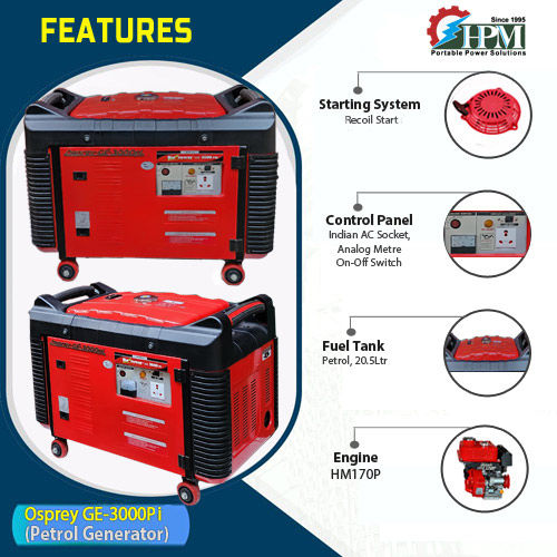 3 KVA  Petrol Silent Generator Manual Start Model Osprey GE-3000Pi  Petrol Run