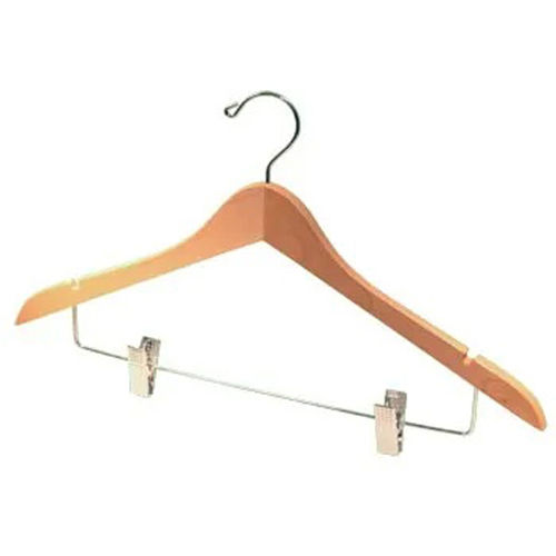 Natural Hardwood Suit Hanger - 18 Inches | Blonde Finish, Chrome Clips, Movable Cushioned Clips for Pants & Skirts, Notches for Shoulder Straps