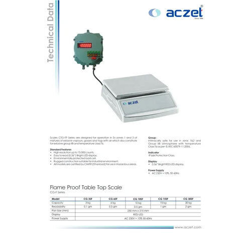 Aczet Cg-3Sf Flameproof Table Top Scale Capacity Range: 3 Kg  Kilograms (Kg)