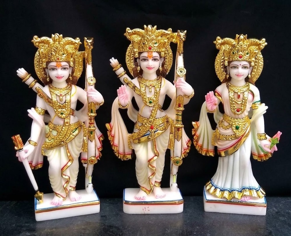 Mirror Finish Ram Darbar Marble Statue - Color: White