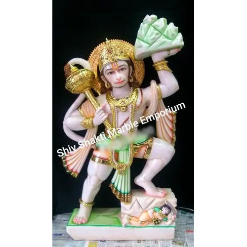 Painted Bajrangbali Marble Statue