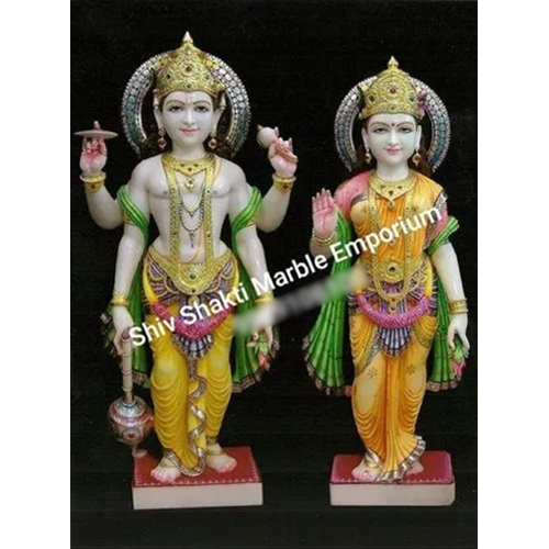 Lord Vishnu Laxmi Statue - High-Quality Marble, Customizable Dimensions | Intricate Carving, Polished Finish, Durable Design for Religious Devotion