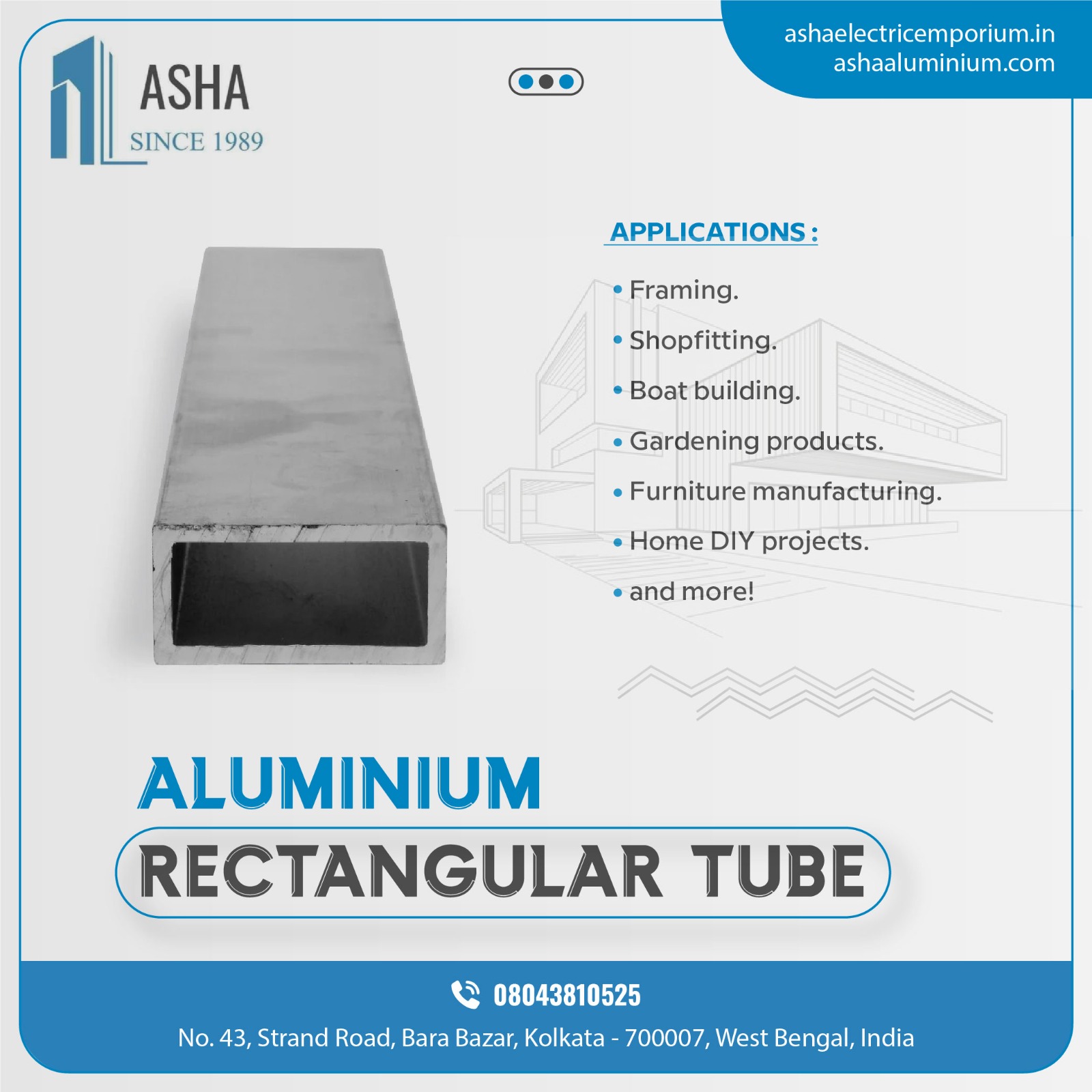 1050 Aluminium Rectangular Tube