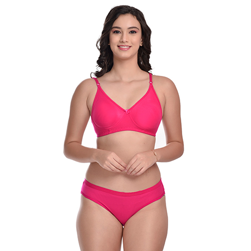 Ladies Cotton Blend Pink Non Padded Bra And Panty Set