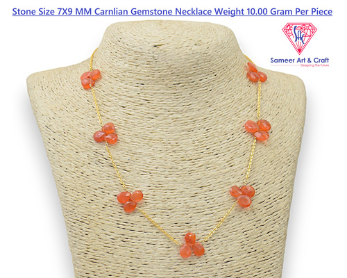 Carnelian Gemstone Pear Shape Gold Plated Necklace
