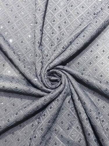 Grey Schiffli Poly Linen Fabric for menswear Kurta