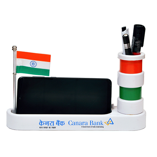 Desktop Item With Indian Flag And Pen Holder