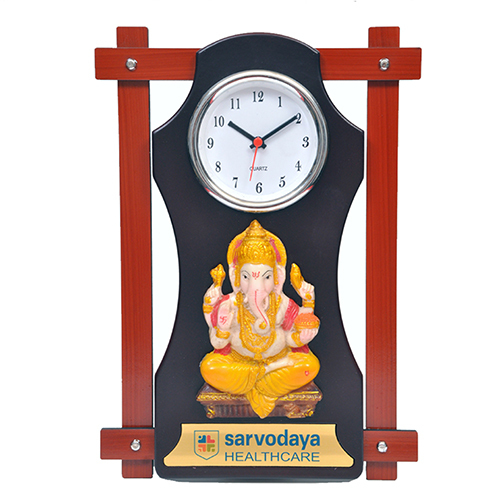 Wooden Hanging Desktop With Watch and Ganesh Ji Murti