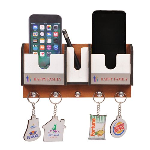 Wooden Hanging Desktop with Key Hanger And Mobile Charger Stand