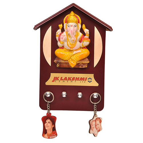 Wooden Hanging Desktop With Ganesh Ji Murti And Key Hanger