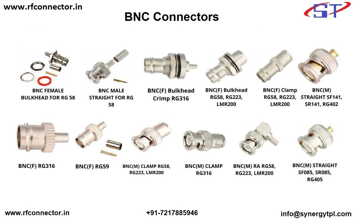BNC75 Ohm Straight Connector RG179 Cable