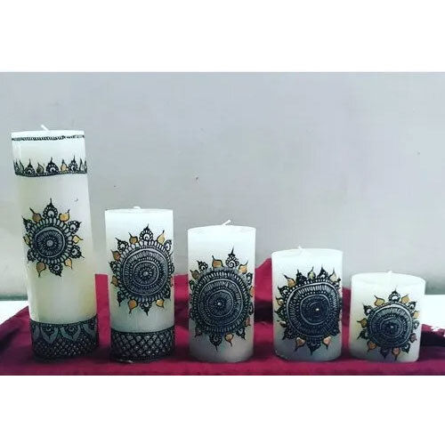 5 Set Mehndi Designer Pillar Candle