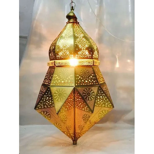 Golden Gold Plated Hanging Moroccan Lamp