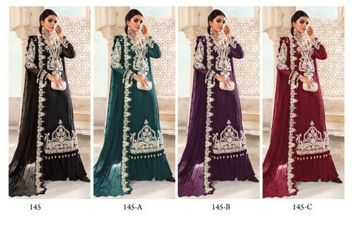 Pakistani Designer Suit - Heavy Georgette With Sequence Embroidery, Semi Stitch Plus Size 44 Inch Length, All Season Wear