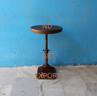 Cast Iron Adjustable Rustic Iron Stool With Solid Wooden Top