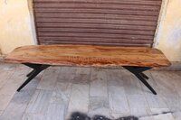 Bench With Live Edge Acacia Wood And Designer MS Iron Legs