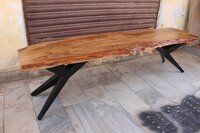 Bench With Live Edge Acacia Wood And Designer MS Iron Legs