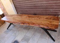 Bench With Live Edge Acacia Wood And Designer MS Iron Legs