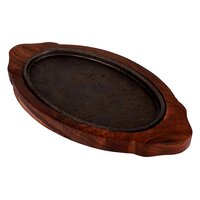 Wood Sizzler Plate, Brown - Wooden Serving Board, 13x7 Inches, Oval Shape | Durable Acacia Wood, Heat Retention, Rustic Presentation