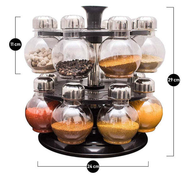 MULTIPURPOSE REVOLVING PLASTIC SPICE RACK SET (16PCS)