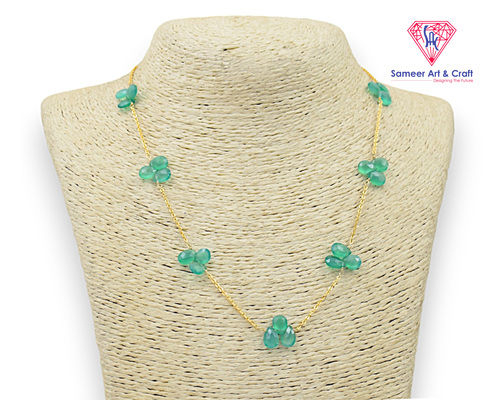 Green Onyx Gemstone Gold Plated Faceted Necklace