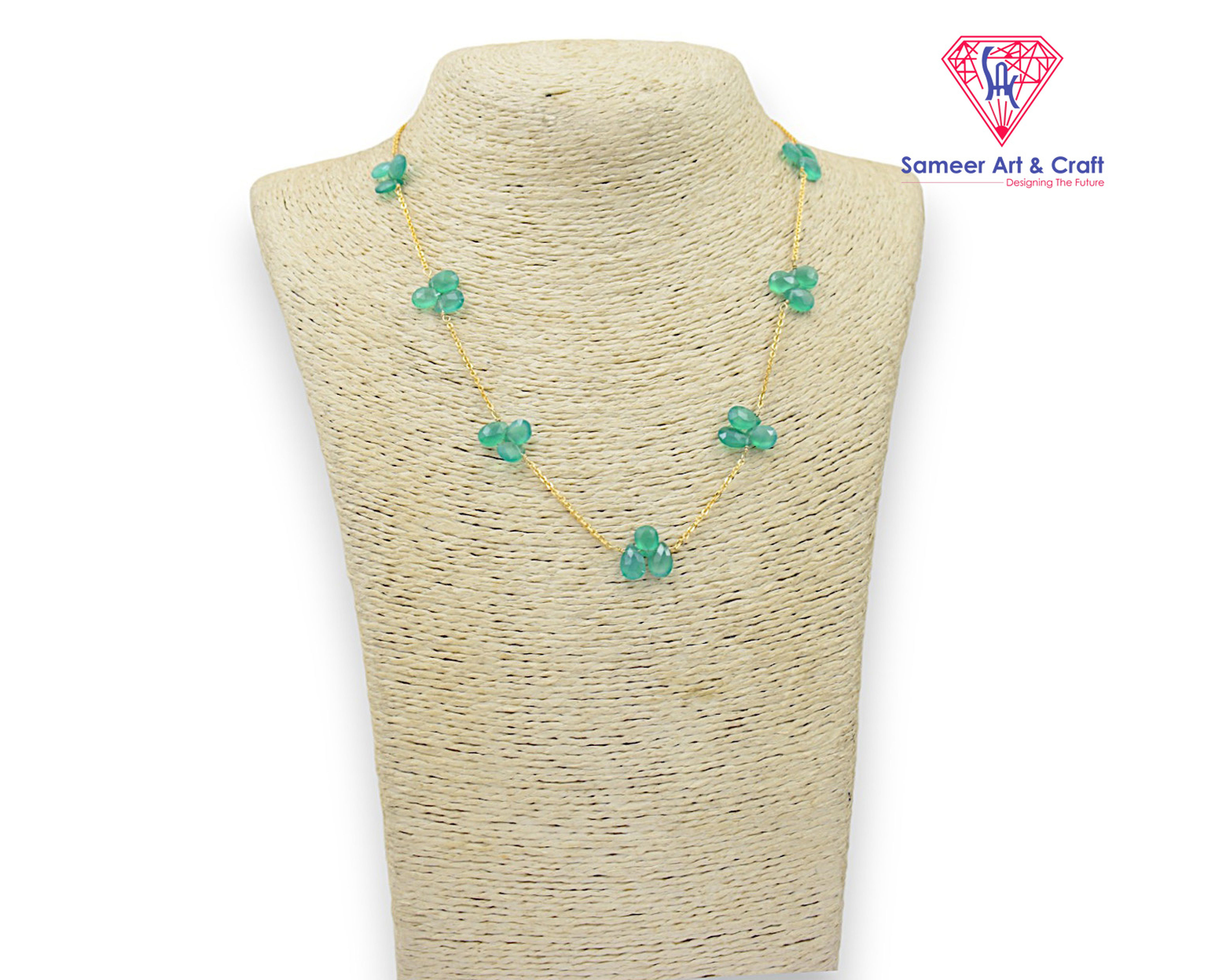 Green Onyx Gemstone Gold Plated Faceted Necklace