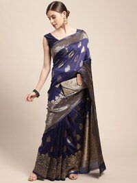Traditional Silk Blend Golden Zari Woven Paisley Pattern Banarasi Style Saree
