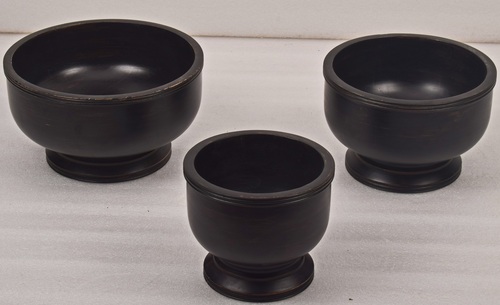 Set of 3 Wooden Black Bowl