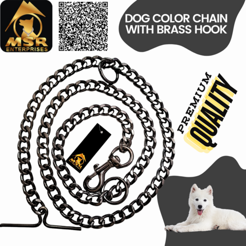 Black Blue Polish Grinded Twisted Iron Dog Chain With Brass Hook