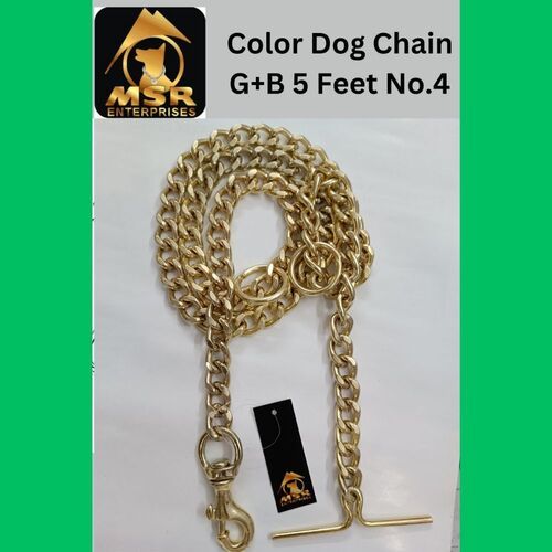 Yellow Gold Polish Grinded Twisted Iron Dog Chain With Brass Hook