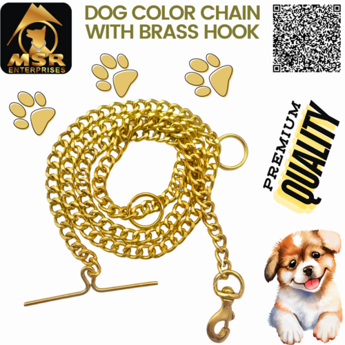 Yellow Gold Polish Grinded Twisted Iron Dog Chain With Brass Hook