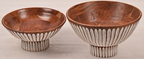 Set of 2 Wooden Bowl With white painted