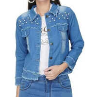 Denim Ladies Jacket - Cotton Blend, Blue | Washable, Full Sleeves, Normal Warmth For Women's Fashion