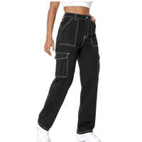 Ladies Baggy Pants - Denim Fabric, Sizes S-XL | Black Color, Designed for Women, Ideal for Casual and Relaxed Wear
