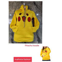 Ladies Pikachu Print Hoodies - Cotton Blend, Yellow Color | Full Sleeves, Modern Design, Washable, Ideal for Winter Season