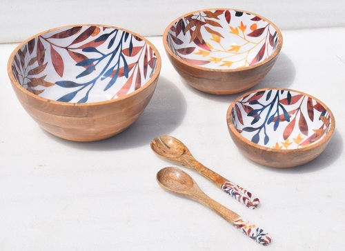 Set of 3 Wooden Bowl With Spoon