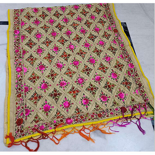 Parsi Work on Chanderi Phulkari Dupatta