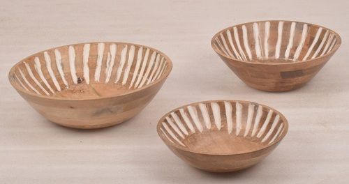 Set of 3 Wooden Fruit Bowl