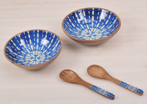 Set of 2 Wooden Bowl With Enamel
