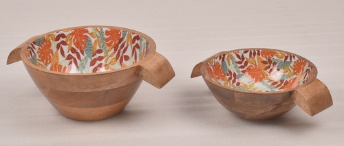 Set of 2 Wooden Bowl With Enamel
