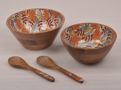 Set of 2 Wooden Fruit Bowl With Spoon